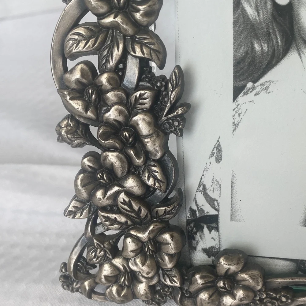 Silver Pewter Floral Double Glass Photo Frame